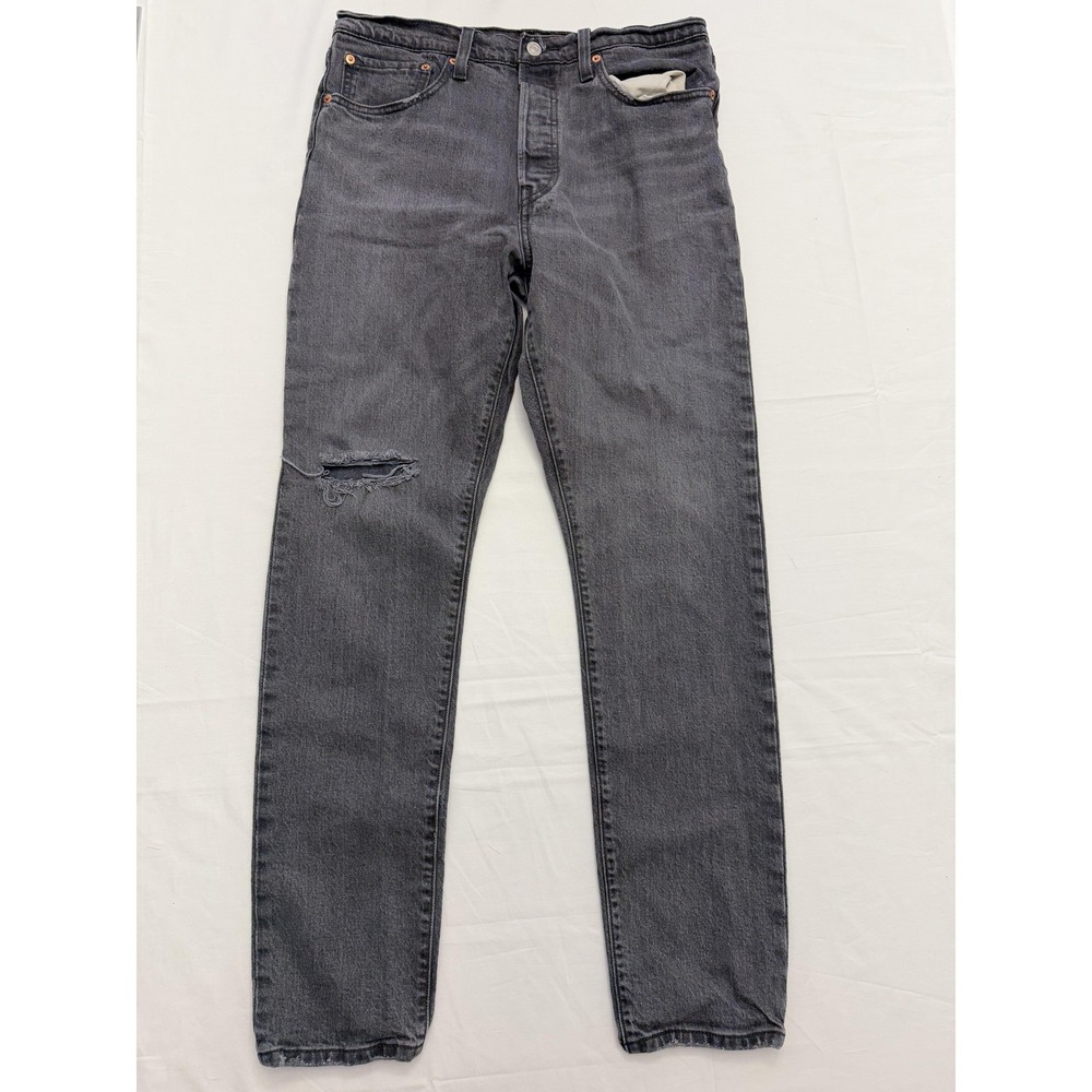 Levi's 501 S Jeans‎ Mens 31x32 Gray Charcoal Wash Slim Skinny Distressed Denim